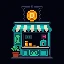 Stablecoins cart: mint stamp on a coin, amber disk with a teal crown