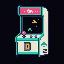 Games cart: miniature arcade cabinet with a teal screen and amber joystick